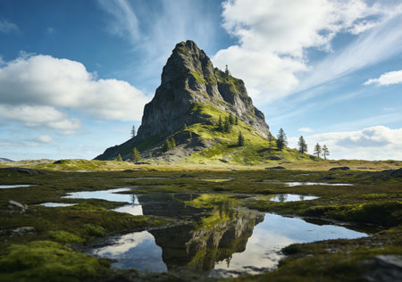 Mountain landscape with lake and mountain peak in the background, Switzerlandの素材