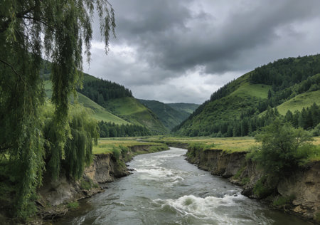 Landscape of the mountain river in the Altai Republic, Russiaの素材