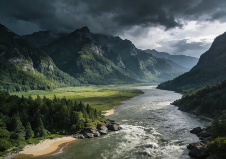 Beautiful mountain river in the Altai mountains, Siberia, Russiaの素材