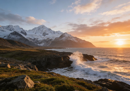 Sunset at Lofoten islands in Norway, Scandinaviaの素材