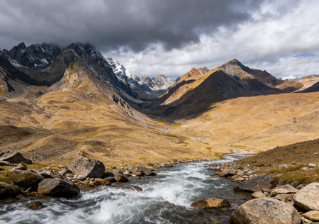 Mountain landscape in Cordillera Huayhuash, Peru, South Americaの素材