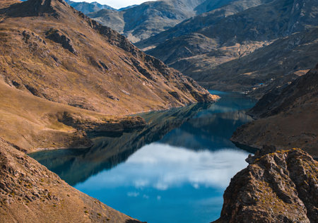 Lakes in the Pyrenees mountains, Aragon, Spainの素材