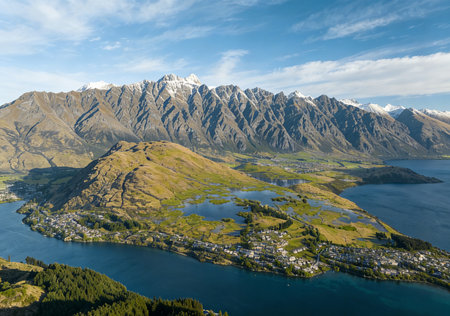 Aerial view of Queenstown, South Island, New Zealand.の素材