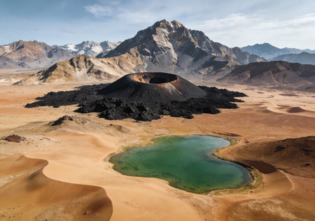 Volcanic crater in the desert, Leh, Ladakh, Indiaの素材