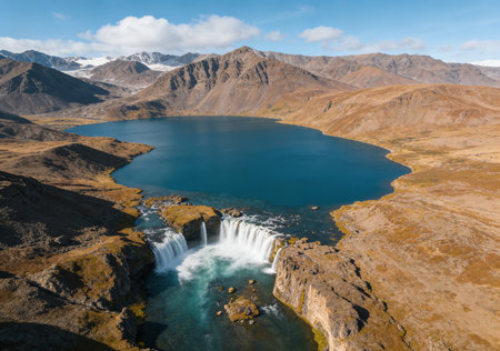 Aerial view of Godafoss Waterfall, South Island, New Zealandの素材