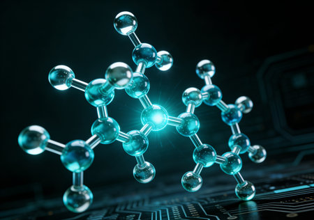 Molecular structure on a dark background 3d rendering toned imageの素材