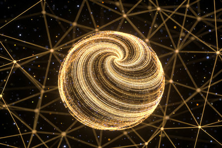 Abstract 3d rendering of a sphere consisting of points and lines in space.の素材