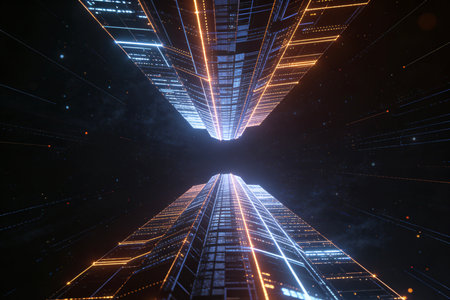 Abstract technology background. Big data visualization. Network connection structure. 3D renderingの素材