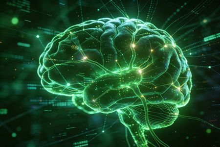 3d rendering of human brain with glowing lights, computer generated imageの素材