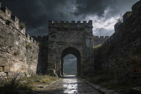 Medieval gate in the ruins of the medieval fortress of Avila, Spainの素材