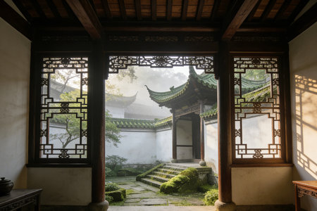 Traditional Chinese architecture in Hangzhou, China. Hangzhou is a popular tourist destination.の素材