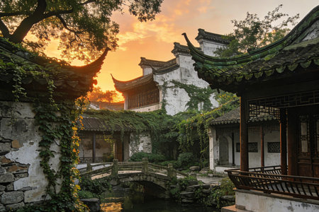 Sunset in the ancient city of Pingyao, China.の素材