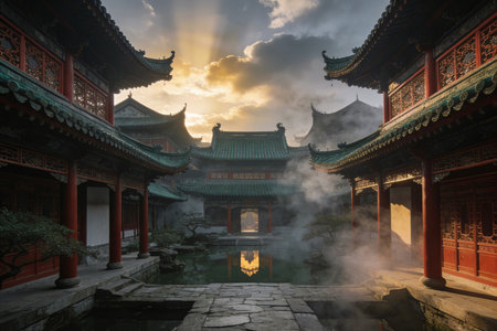 Ancient buildings scenery, Hohhot city, Inner Mongolia autonomous region, Chinaの素材