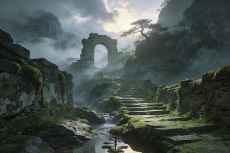 Zhangjiajie ancient city in the fog, Chinaの素材