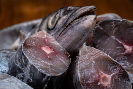 raw king fish cut for curryの写真素材