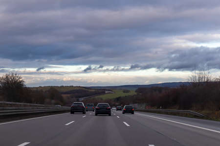 German broad eight lane highways without speed limits low angle shotの写真素材