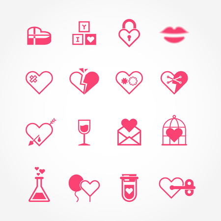 Valentine Day. Set of vector pink iconsのイラスト素材