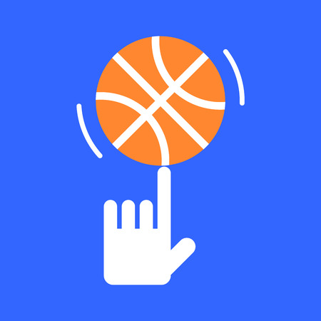 Spinning basketball on his finger. Vector illustration in flat styleのイラスト素材