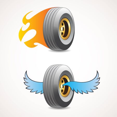 Wheel with flames and wheel with wings.のイラスト素材