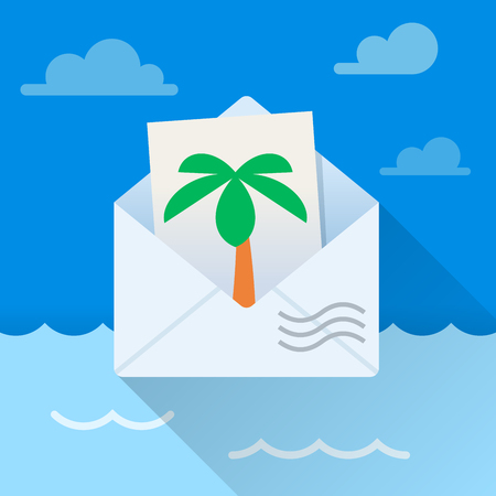 Envelope and postcard with picture of palm treeのイラスト素材