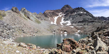 Alpine lake of Garin in Aosta valley, Italyの写真素材