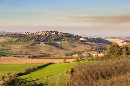 Autumn colors in the Monferrato hills, village of Lu, Italyの写真素材