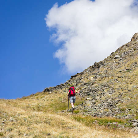 Hiking trail towards Arpisson summit. Aosta Valley, Italyの写真素材