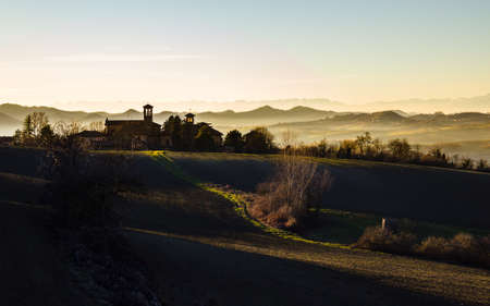 Winter sunset in the Monferrato hills. Piedmont, Italyの写真素材