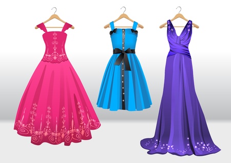 woman beautiful dresses on hangerのイラスト素材