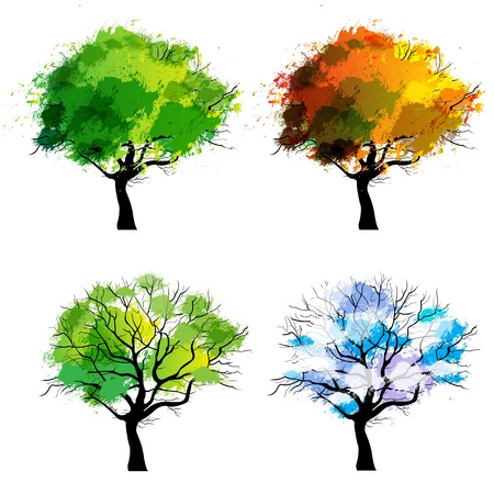 Trees of four seasons - spring, summer, autumn, winterのイラスト素材
