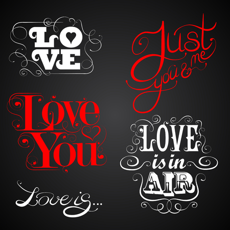Love - set of calligraphic elements, custom handmade calligraphy, vectorのイラスト素材