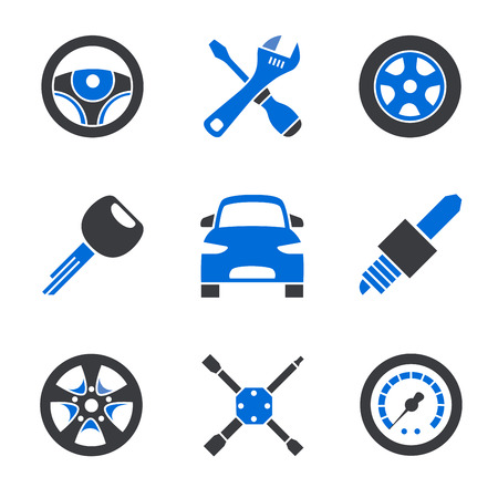 Set of nine simplified different car accessoriesのイラスト素材