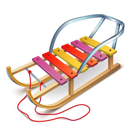 Wooden sled with a rope and a back seatingのイラスト素材