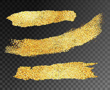 Gold paint, smear, brush, stroke on dark transparency background. Vector gold glittering textured.のイラスト素材