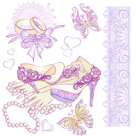 vector set of wedding accessoriesのイラスト素材