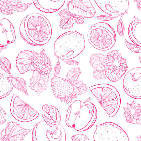 Vector drawing. Seamless monochrome pattern fruity berry mixのイラスト素材