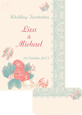 Vector illustration floral design wedding invitation in retro styleのイラスト素材
