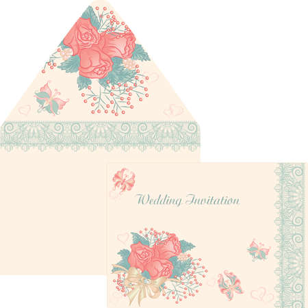 Vector illustration floral design envelope for a wedding invitation in retro styleのイラスト素材