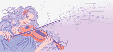 Vector illustration of a young woman playing on the violineのイラスト素材