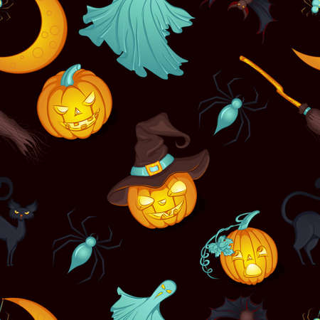 Vector seamless pattern of three Halloween pumpkinsのイラスト素材