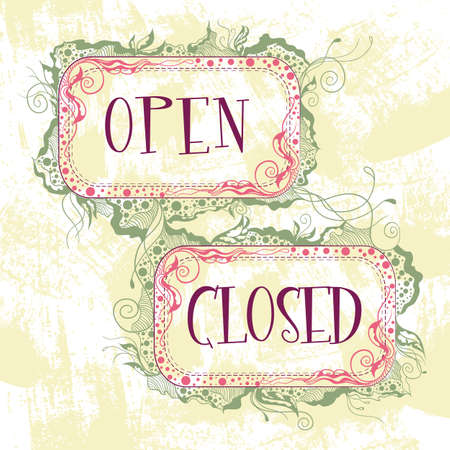 Vector decorative illustration for signs open closedのイラスト素材