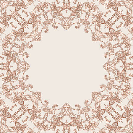 Vector round floral design light brown frameのイラスト素材