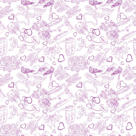 Vector seamless texture with the wedding accessories outlineのイラスト素材