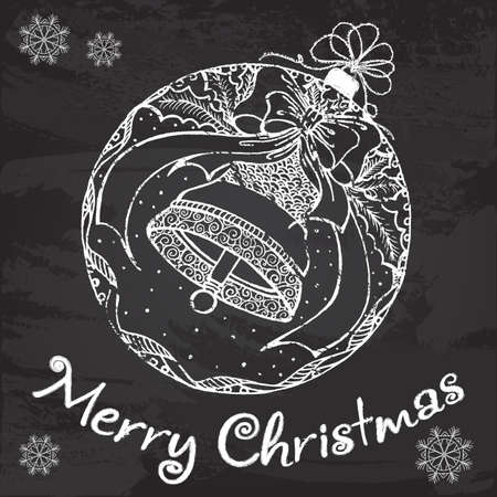 Vector decorative Christmas ball with a bell on the chalkboard. Vector illustration for Christmas and New Yearのイラスト素材