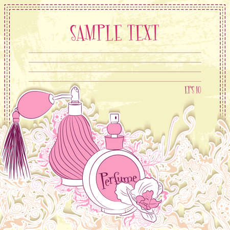 Vector illustration of message card with perfume. Design for notebook, diary, sticker, greeting cardのイラスト素材