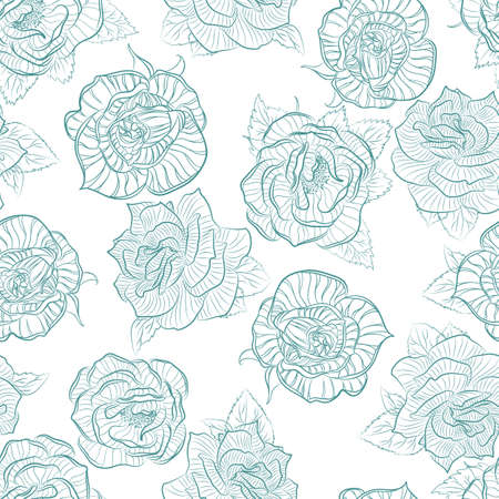 Vector seamless background pattern with roses outlineのイラスト素材