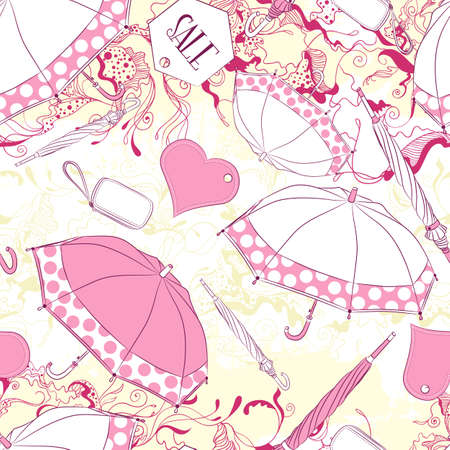 Vector seamless background pattern with umbrellas and fashion accessoriesのイラスト素材