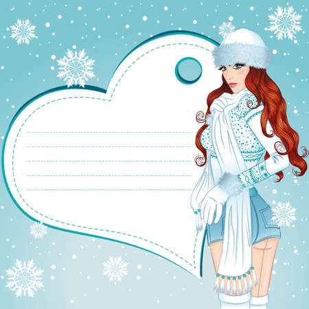Vector greeting card with sexy winter girlのイラスト素材