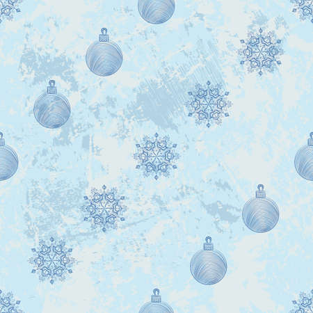 seamless diagonal pattern with snowflakes and Christmas balls on a grange background. Christmas winter background. Design for textiles, holiday wrapping paperのイラスト素材