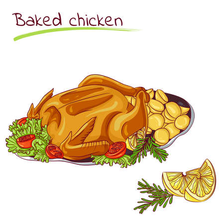 Baked chicken with potatoesのイラスト素材